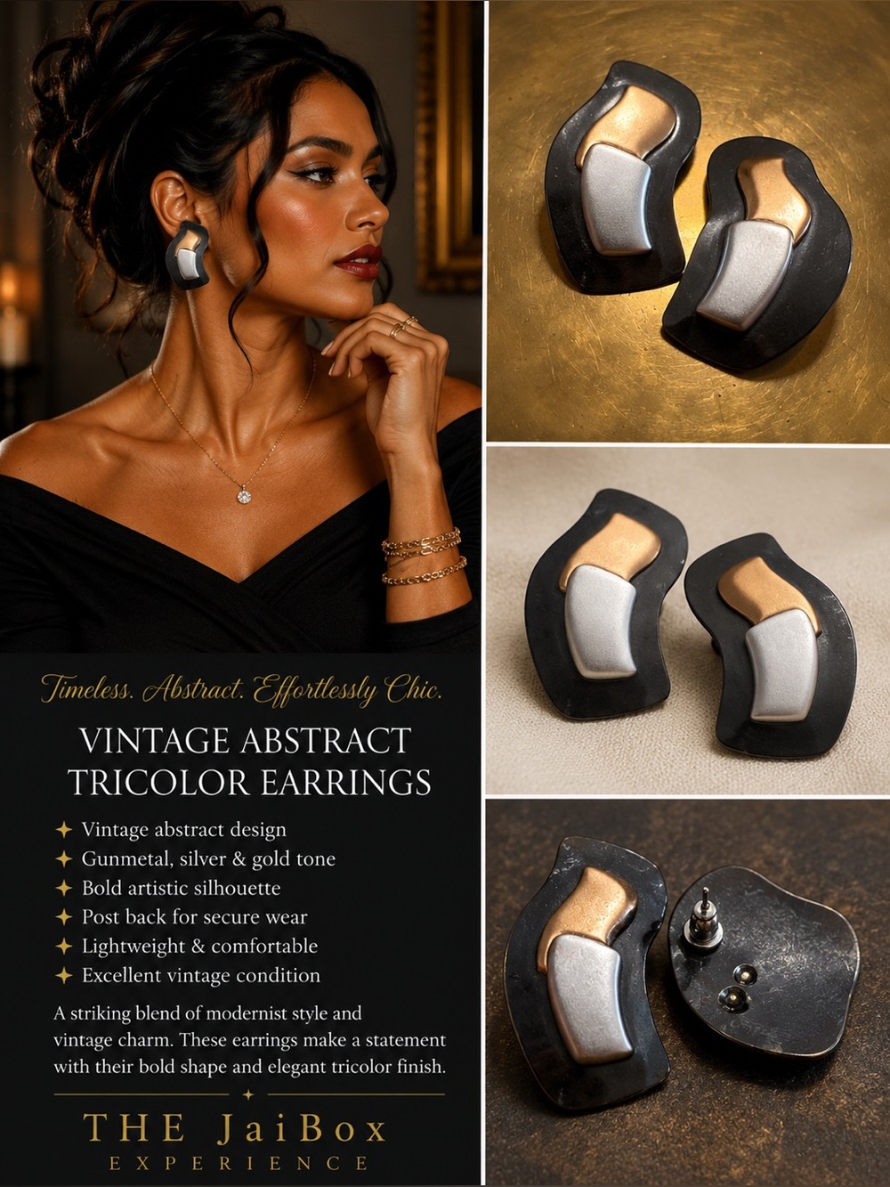 ✨Vintage Abstract Tricolor Statement Earrings ✨